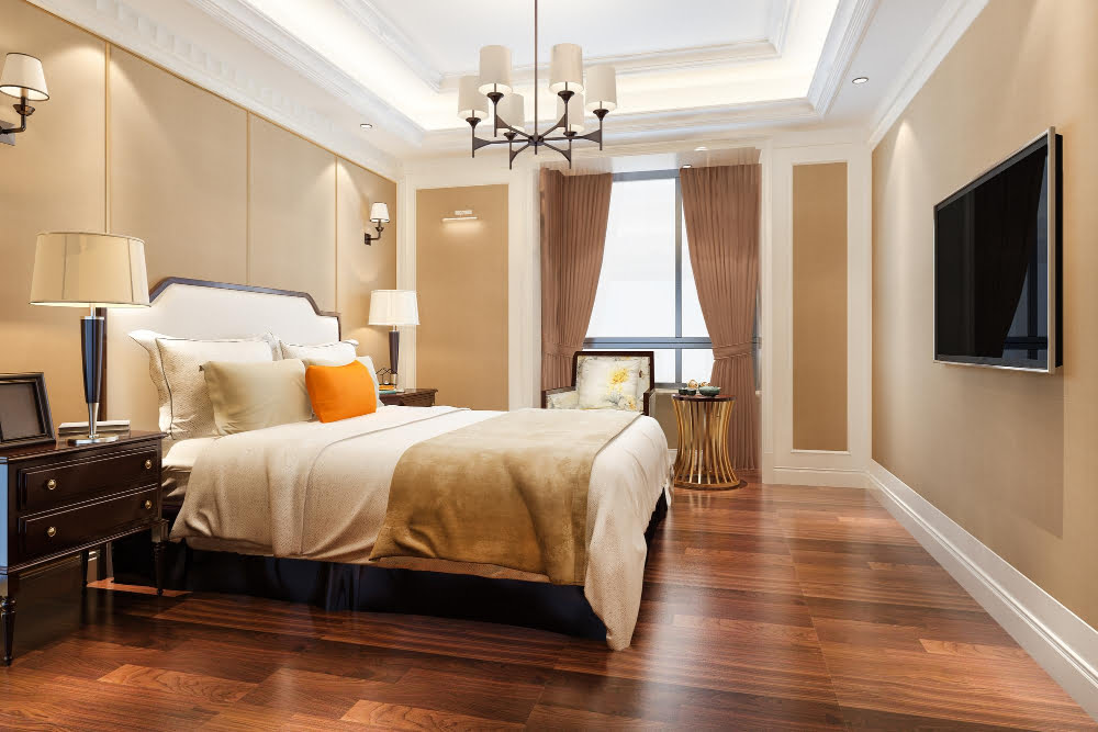 Como decorar o quarto para uma sensação mais aconchegante 4 3d rendering beautiful comtemporary luxury bedroom suite hotel with tv