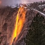 horsetail falls glowing as a firefall in yosemite