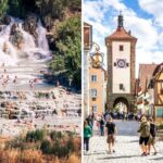 some people visit an outdoor spa in europe, a fancy european town