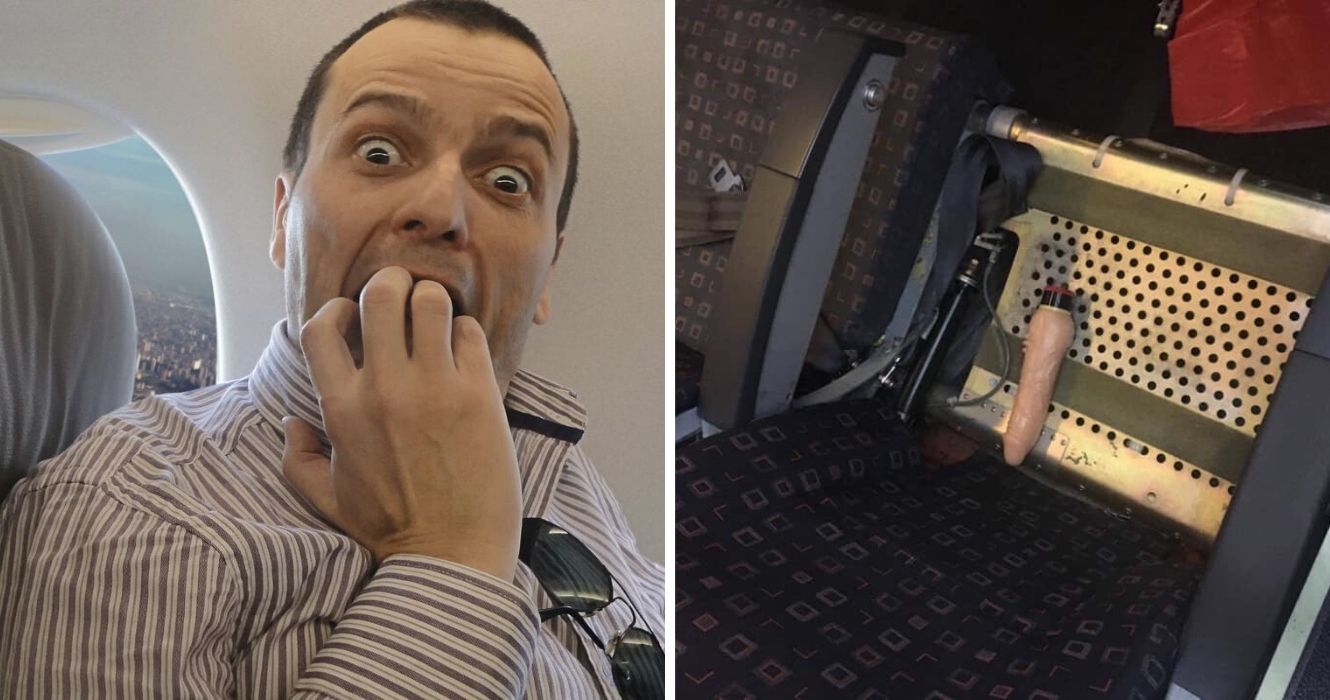 um homem enlouquece em um avião, um brinquedo encontrado em um avião depois que um passageiro saiu