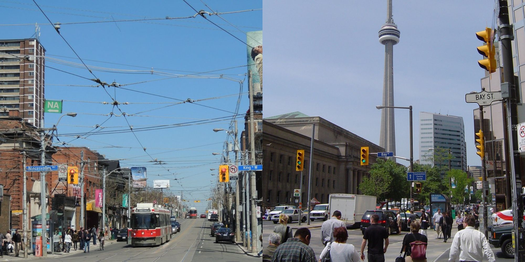 Estes são os lugares mais populares para os americanos viajarem 4 rua da cidade em toronto com bonde e torre cn e multidão no centro de toronto