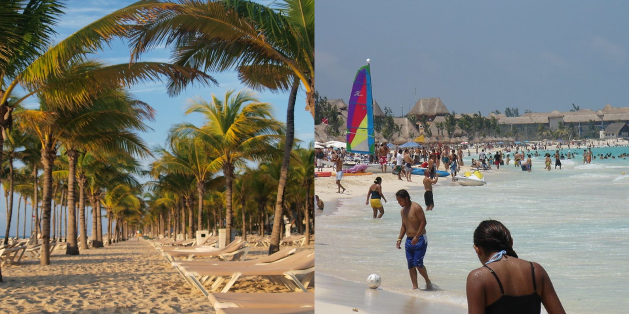 Estes são os lugares mais populares para os americanos viajarem 2 palmeiras e areia no méxico e pessoas andando no oceano no méxico
