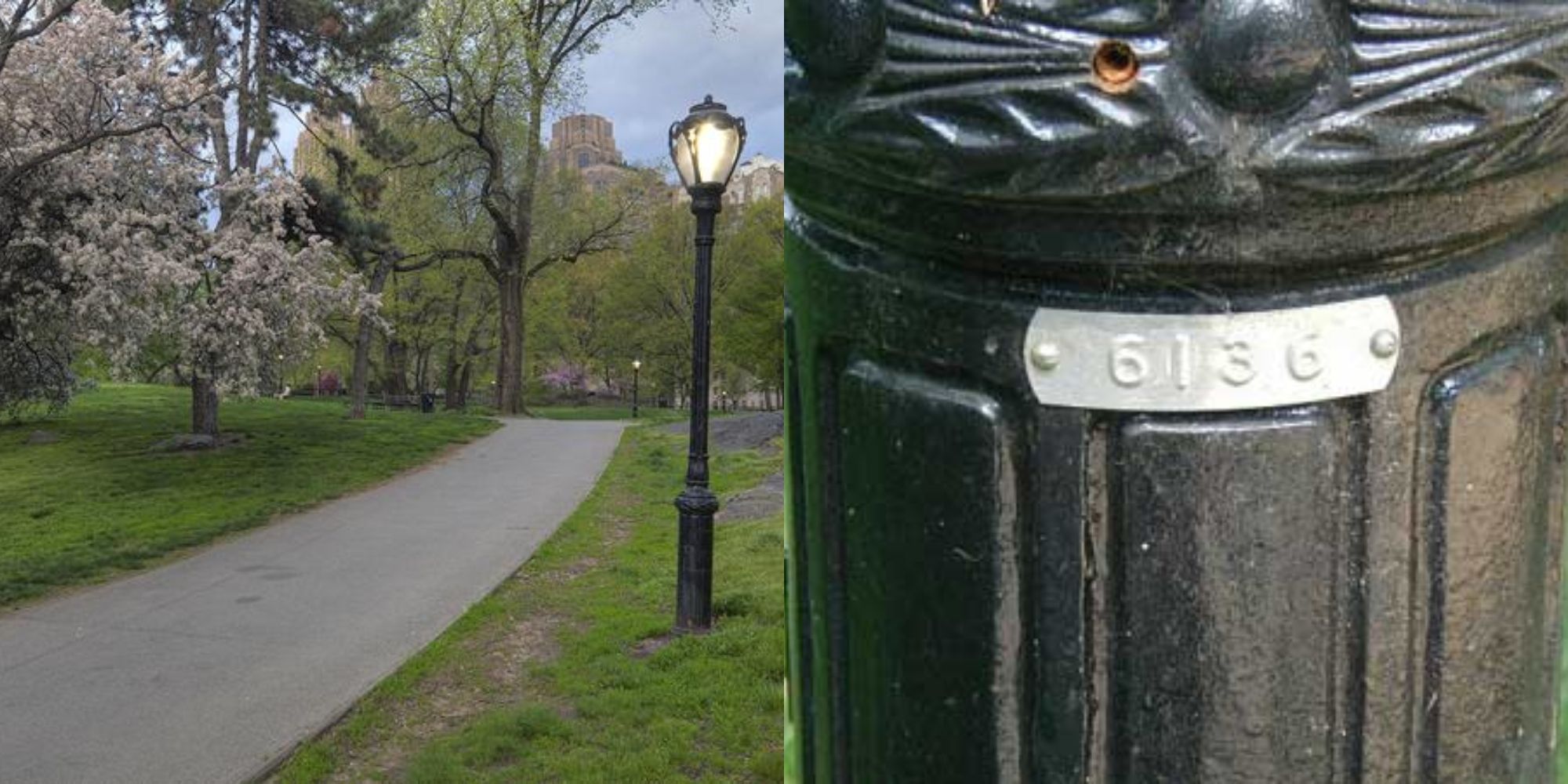 Poste de luz do Central Park e números no poste de luz