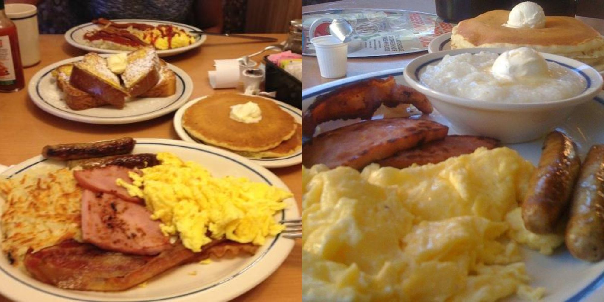 Pratos mais pedidos em restaurantes dos EUA 2 amostrador de café da manhã em pratos na mesa no IHOP