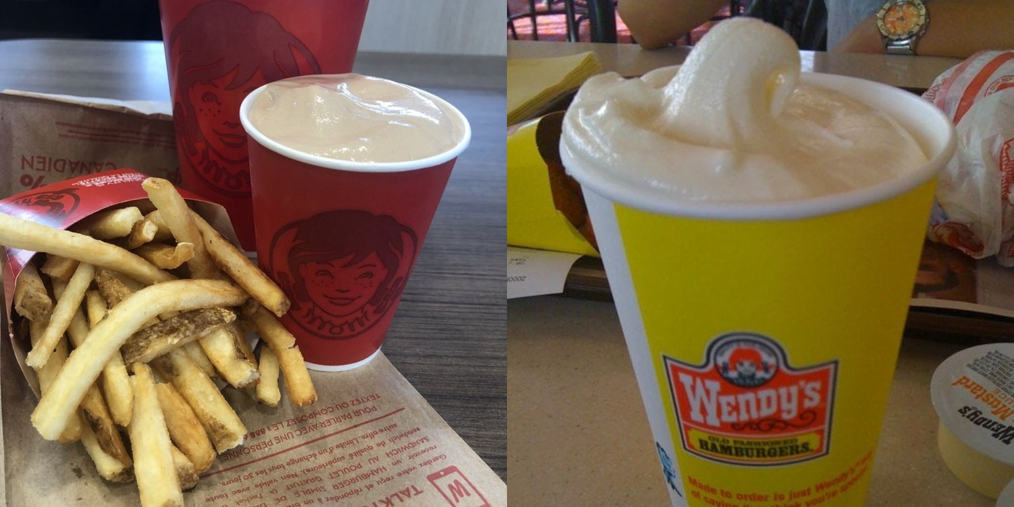 Os itens mais populares que as pessoas adoram pedir nesses locais de fast food 2 Bandeja com pacote de batatas fritas e Wendy's Frosty