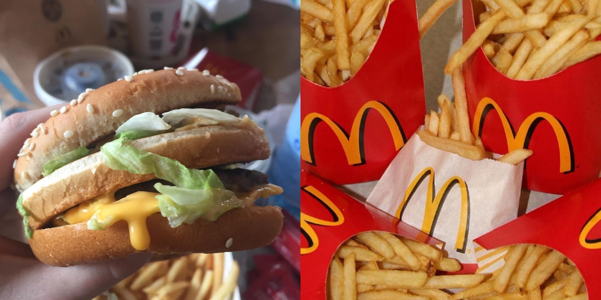 Os itens mais populares que as pessoas adoram pedir nesses locais de fast food 6 big mac burger e caixinhas vermelhas de batatas fritas do mcdonalds