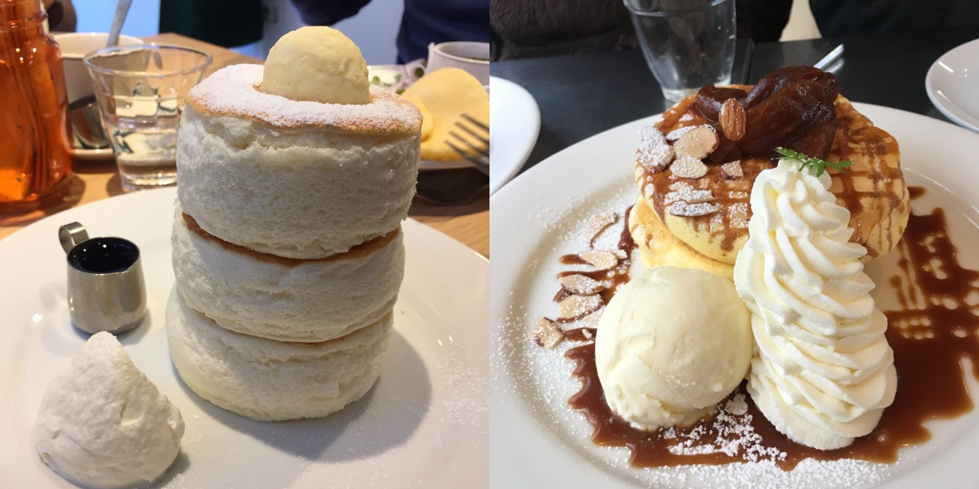 Você vai querer viajar para essas deliciosas sobremesas japonesas 4 panquecas fofas em pratos brancos