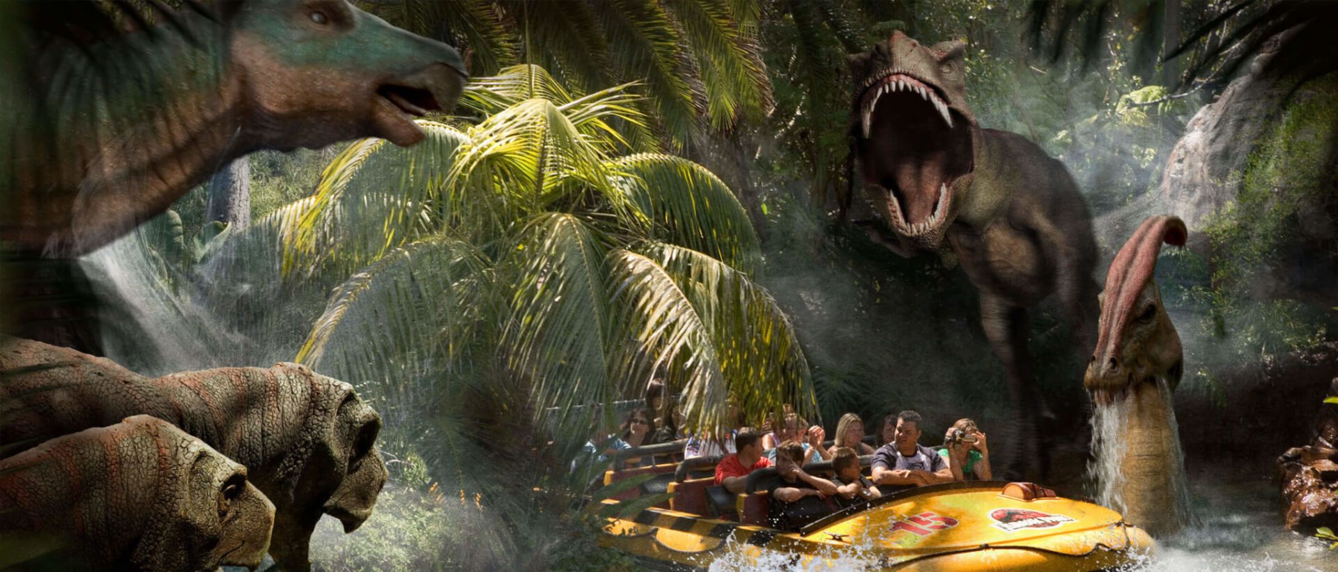 Os caçadores de emoções se alegram: aqui está uma lista de passeios em parques temáticos para experimentar virtualmente 3 os dinossauros do mundo jurássico cavalgam na universal
