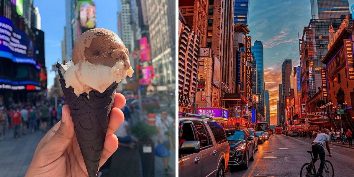 Comendo sorvete e andando de bicicleta pela Times Square