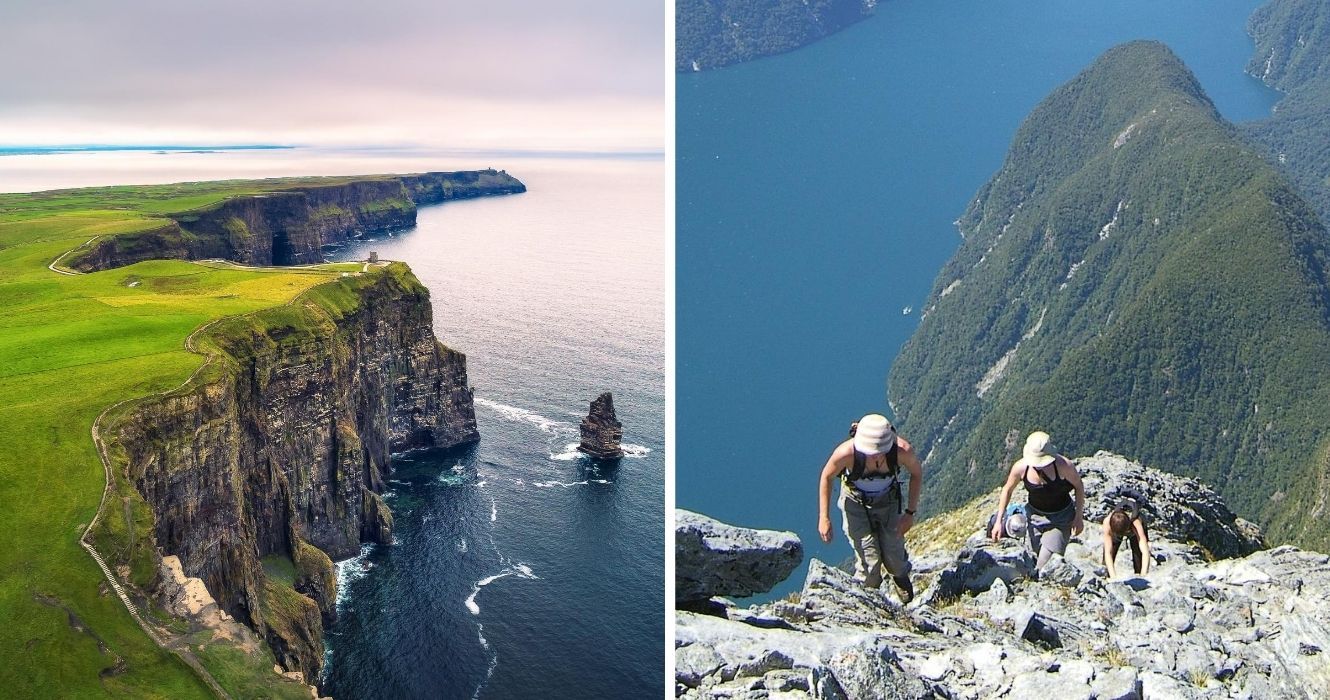 À Beira De Um Penhasco: Algo De Um Pesadelo Ou Um Sonho? Você decide 1 os penhascos de moher na irlanda, escalando o pico miter na nova zelândia