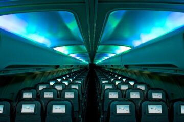 the northern lights on an icelandair flight