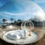 camping inside a bubble tent