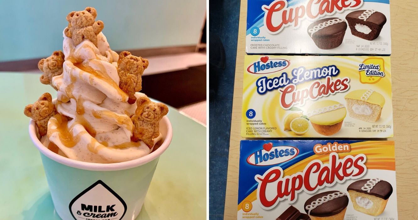 As pessoas nos EUA ficarão felizes em saber que esses lanches são apenas na América 1 um sundae de teddy graham, uma variedade de cupcakes hostess