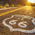 historic route 66 road at sunset