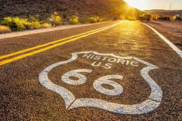 historic route 66 road at sunset