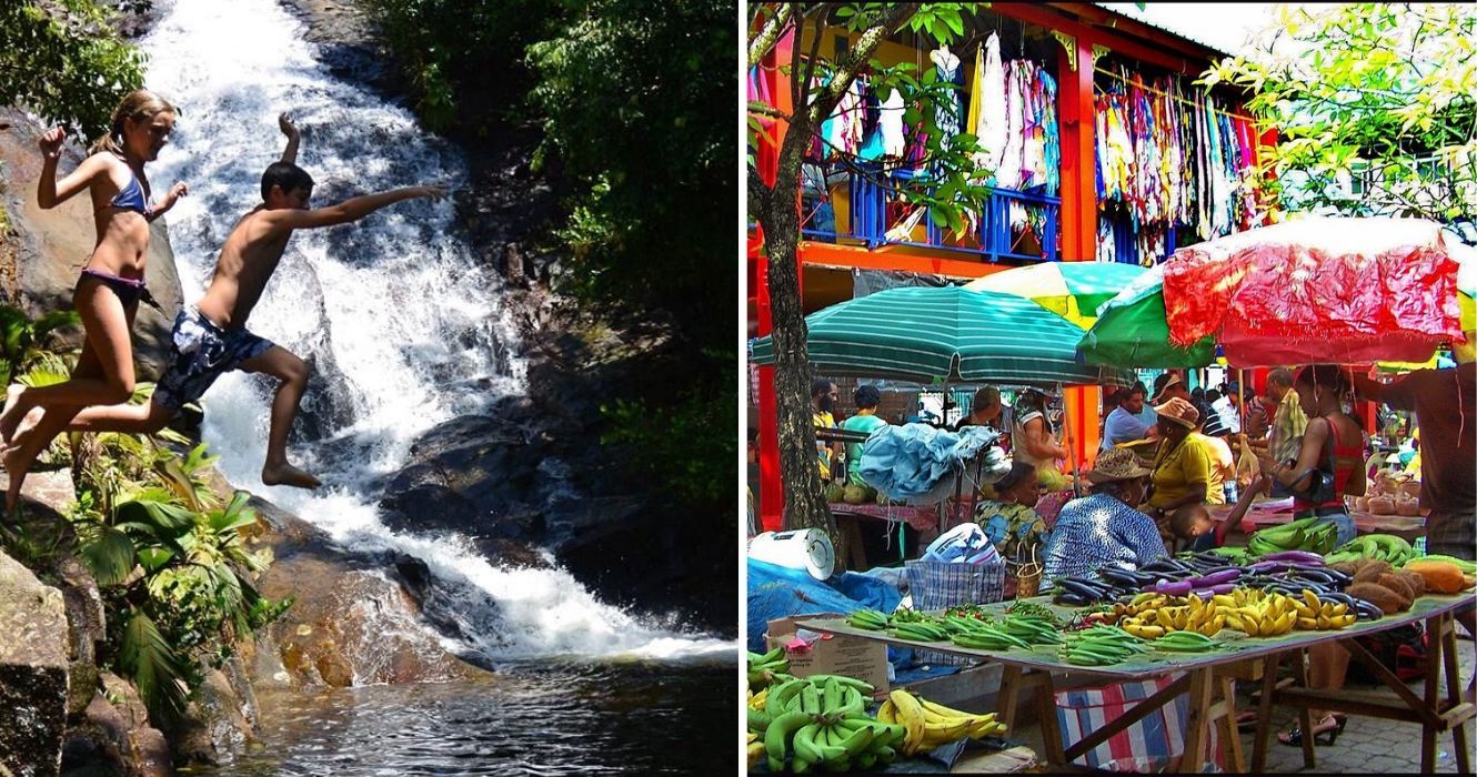 Como ter umas férias incríveis nas Seychelles, mesmo que você não seja uma pessoa de praia 1 mergulho do penhasco em seychelles, um mercado ao ar livre em seychelles