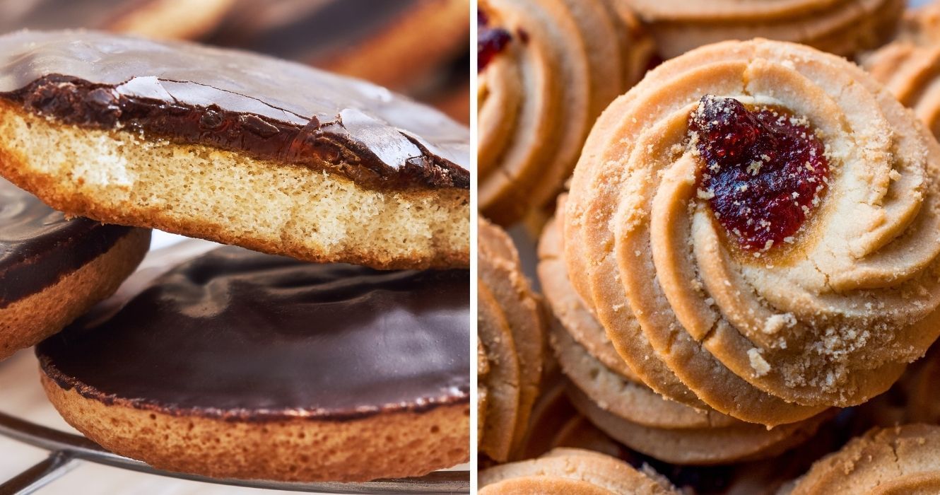 Curioso sobre biscoitos britânicos? Estes valem uma xícara de chá (pule o resto) 1 bolos jaffa, jammie dodgers