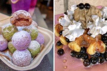 bubble milk tea mochi, waffles with boba pearls