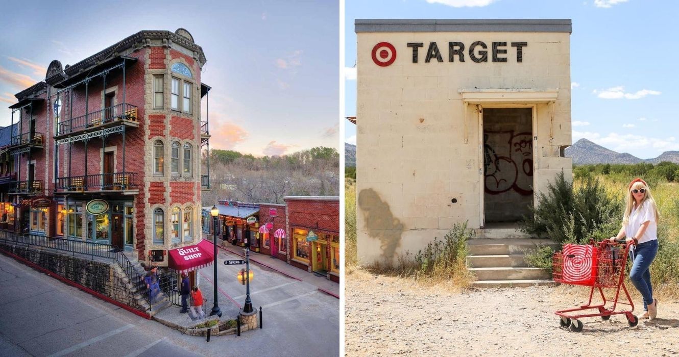 É assim que as cidades mais remotas dos EUA se parecem 1 centro de eureka springs, arkansas, um alvo em marfa, texas