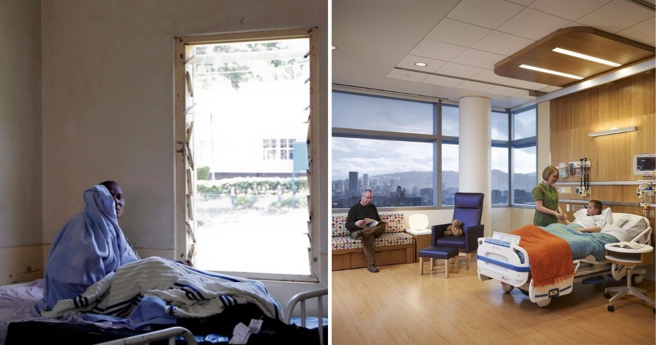É assim que os hospitais se parecem nos países mais ricos do mundo vs. O mais pobre 1 um hospital pobre no Quênia, o interior de um hospital rico