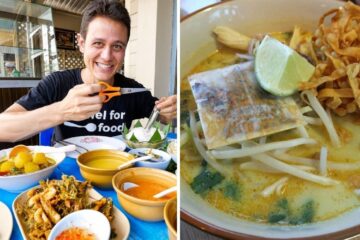 a man eating authentic thai food
