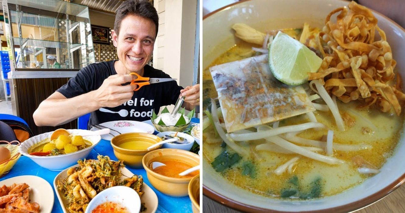 É por isso que a comida tailandesa autêntica é totalmente diferente da comida tailandesa americana 1 um homem comendo comida tailandesa autêntica