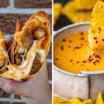 a cheesy chimichanga, orange queso dip