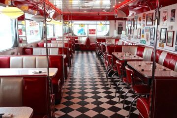 a red and white retro diner