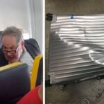 an angry airline passenger, someone's luggage gets destroyed on a flight