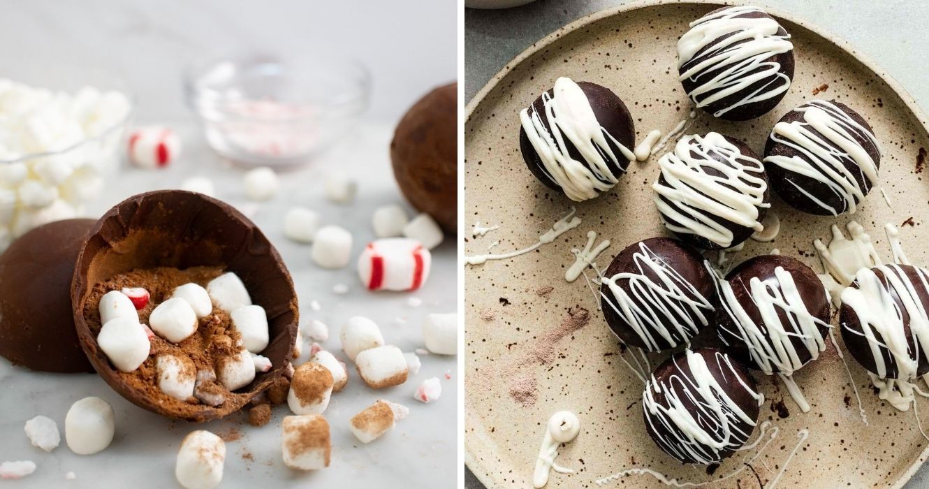 Estas bombas de chocolate quente são apenas bolas de chá para os amantes de chocolate e marshmallow 1 bombas de chocolate quente com marshmallow dentro