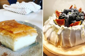 a greek dessert called galaktoboureka, a french dessert called a pavlova