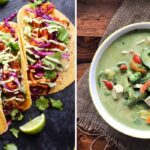 vegetarian tacos, a bowl of thai curry