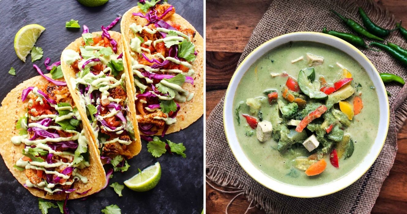 Estas são as cozinhas mais vegetarianas do mundo 1 tacos vegetarianos, uma tigela de curry tailandês