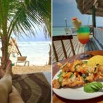 laying on the beach at a resort, food at an all-inclusive resort