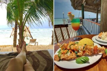 laying on the beach at a resort, food at an all-inclusive resort