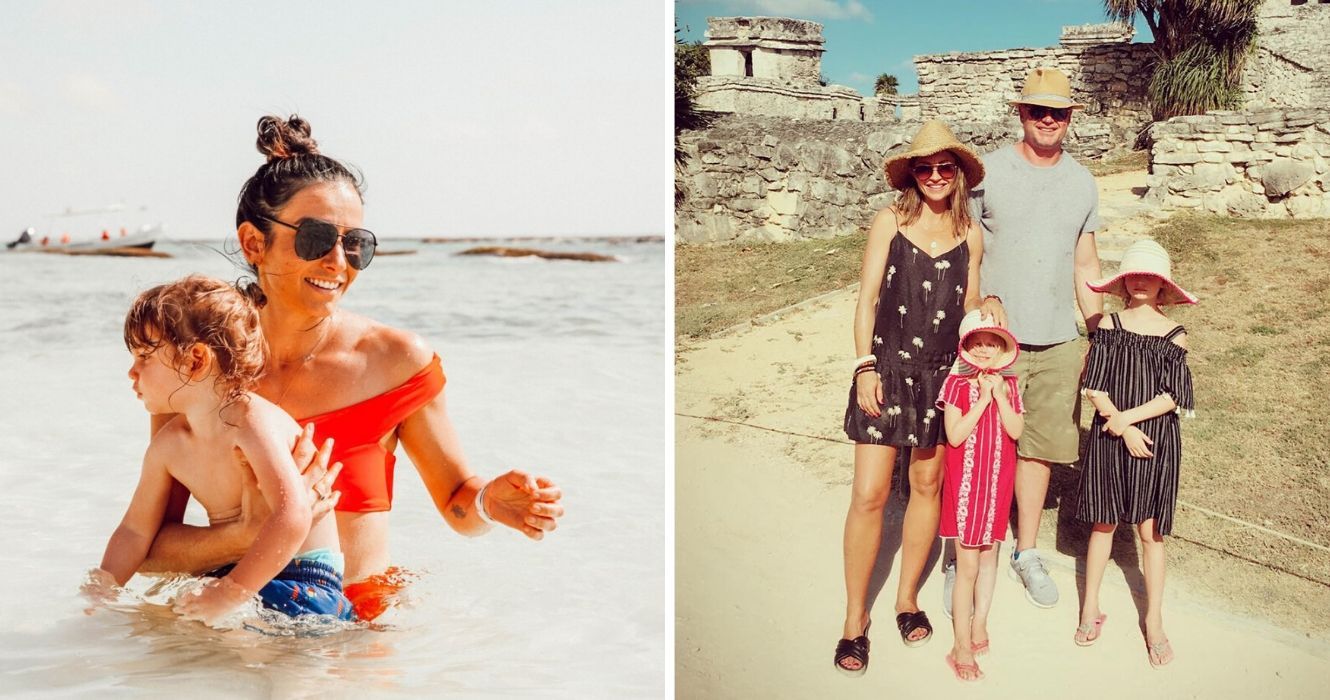 Estatisticamente, os destinos mais seguros do México (para férias em família) 1 uma mãe vai nadar no oceano com seu bebê, uma família sai de férias para o méxico