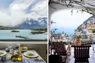the views from both explora patagonia hotel and le sirenuse