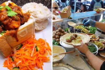 bunny chow street food, a street vendor serves falafel