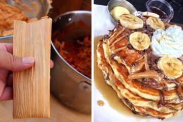 making tamales, a stack of loaded pancakes