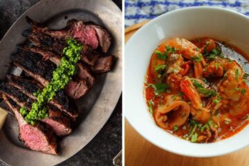 a roasted rack of lamb, a croatian stew called brodet