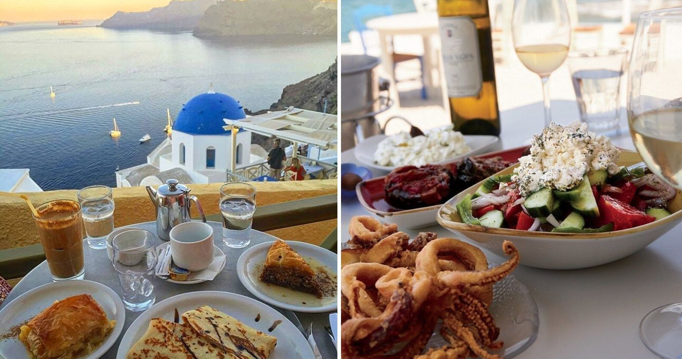 restaurantes na grécia servem comida autêntica deliciosa ao lado de vistas deslumbrantes da água