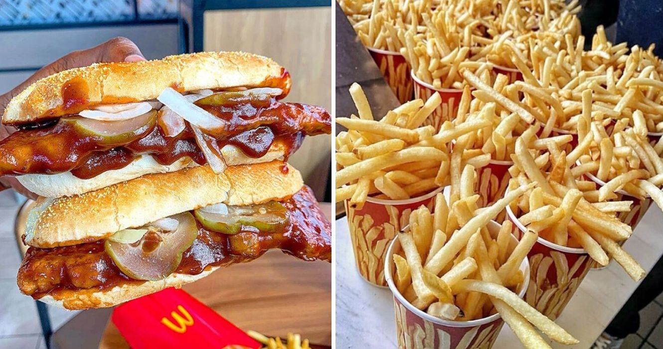 Estes são os itens do cardápio do McDonalds que os americanos adoram pedir no exterior 1 um sanduíche mcdonalds mcrib, batatas fritas do mcdonalds
