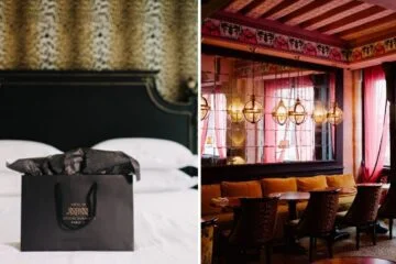 a bedroom and the dining room inside hotel de jobo in paris