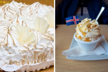 meringue cake, rye bread ice cream