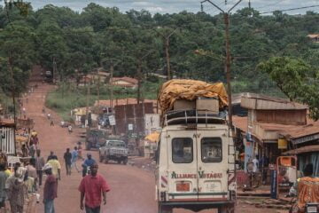 a van drives through the city of cameroon