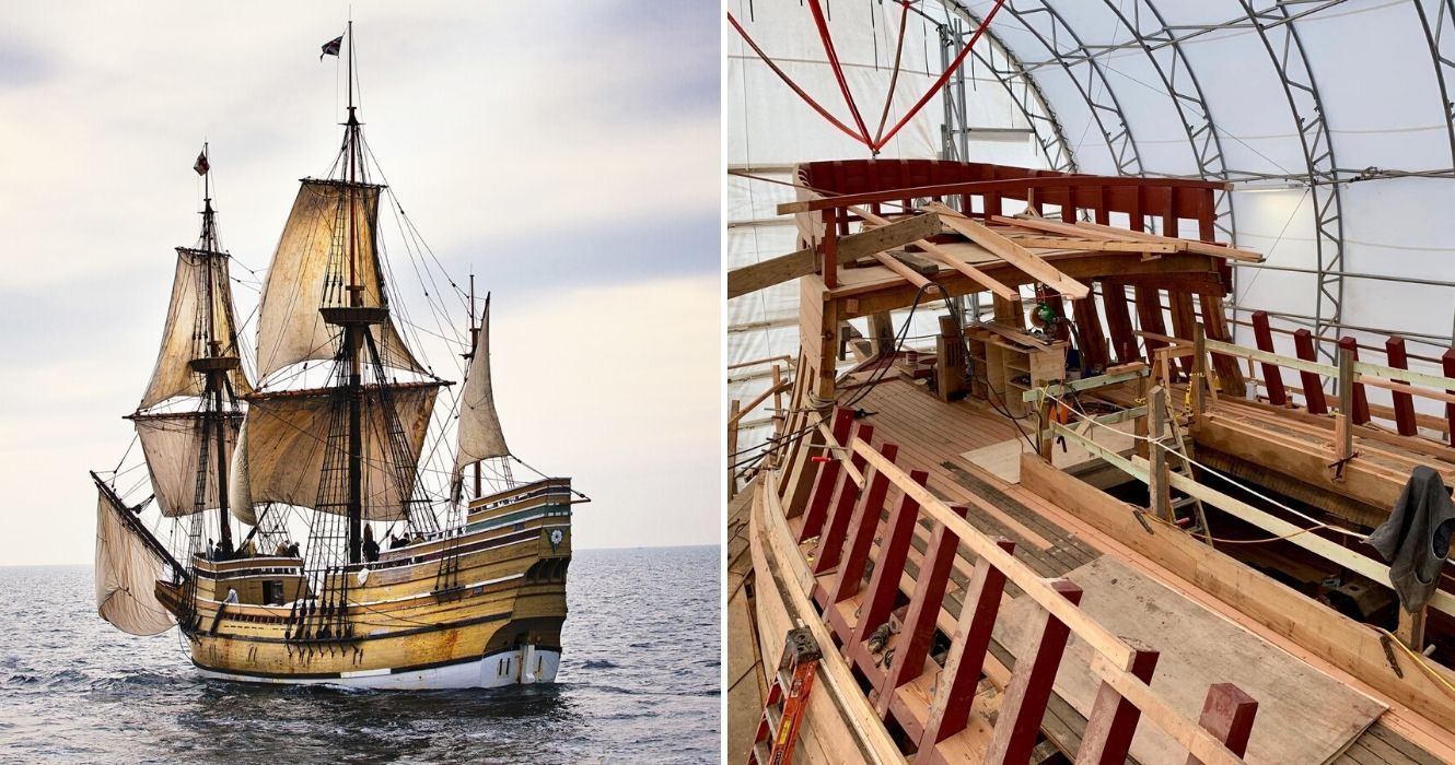O Mayflower II está navegando de volta para Plymouth, Massachusetts, em homenagem ao 400º aniversário da cidade 1 a restauração do mayflower II em plymouth, ma
