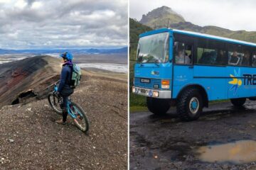 a person bikes to the cliffs in iceland, a trex bus tour