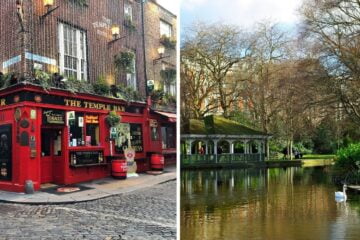 the temple bar in dublin, st stephens green in dublin
