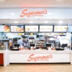 a mall food court with supermacs, papa johns, and super subs