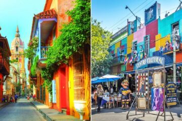 Colorful buildings line the alley in Cartagena, Columbia on the Caribbean coast/ Centro Cultural in Buenos Aires, Argentina